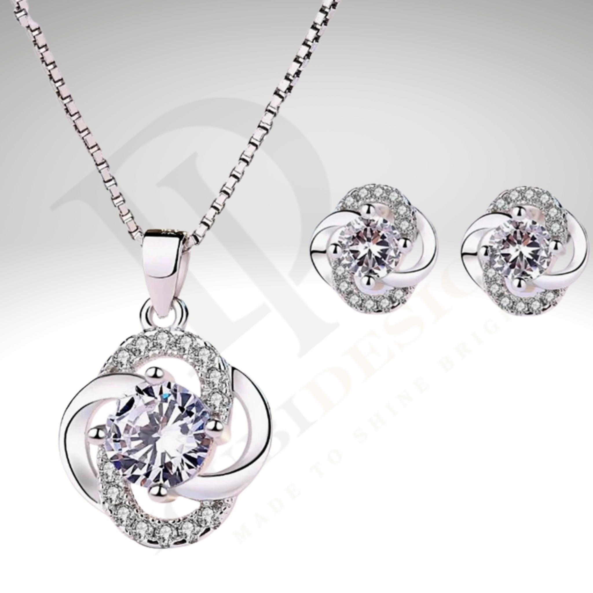 Swirl Stone Pendant 925 Sterling Silver Necklace Stud Earrings Womens Jewellery