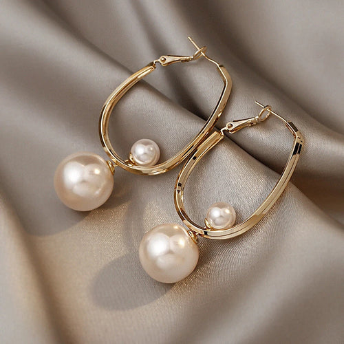 Gold Hoop Pearl Drop Earrings | Elegant Pearl Dangle Earrings | Minimalist Bridal Jewelry | Gift for Her