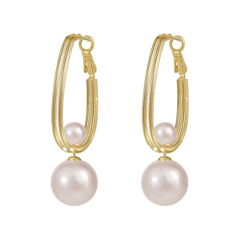 Gold Hoop Pearl Drop Earrings | Elegant Pearl Dangle Earrings | Minimalist Bridal Jewelry | Gift for Her